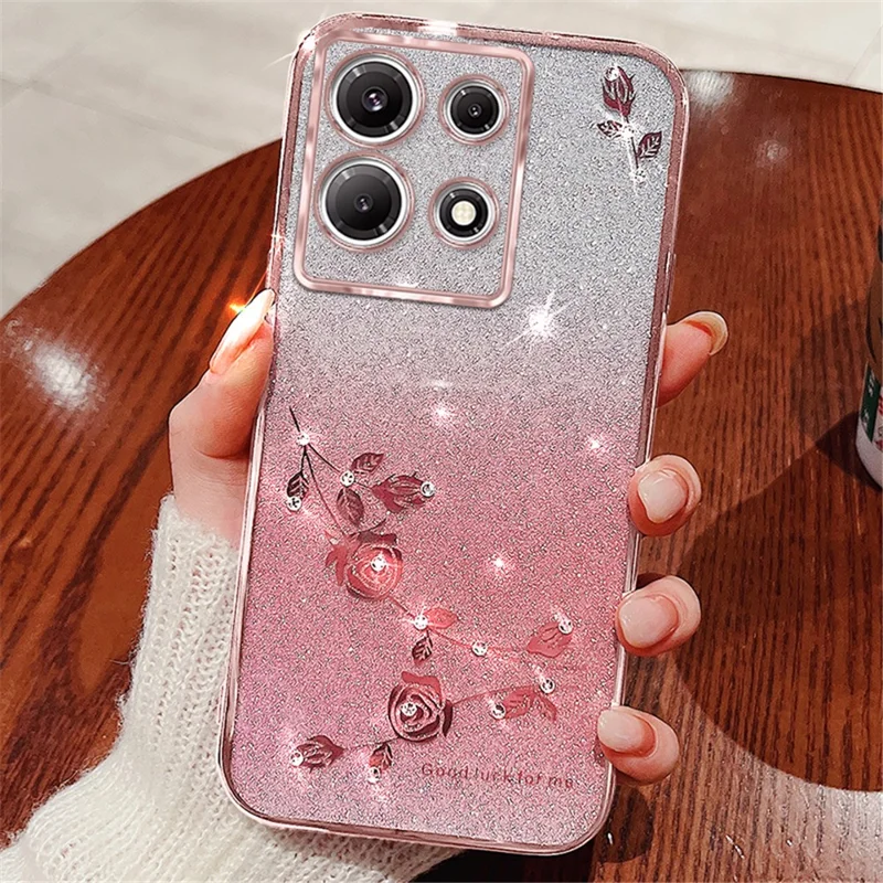 KADEM för Infinix Note 30 5G Stilren Strassblomma TPU-skyddshölje Ljusgradient Glitter Mobilskal - Rosenbronsguld
