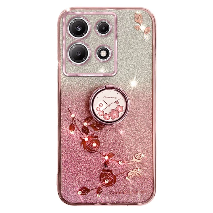 KADEM Mobile Phone Case for Infinix Note 30 Pro 4G , Ring Kickstand Flower Pattern Glitter Scratch Proof TPU Cover - Rose Gold