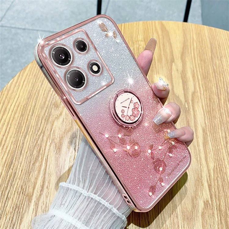 KADEM Mobile Phone Case for Infinix Note 30 Pro 4G , Ring Kickstand Flower Pattern Glitter Scratch Proof TPU Cover - Rose Gold