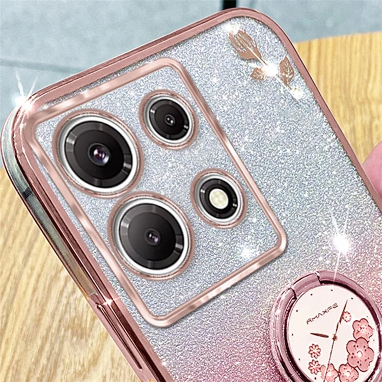 KADEM Mobile Phone Case for Infinix Note 30 Pro 4G , Ring Kickstand Flower Pattern Glitter Scratch Proof TPU Cover - Rose Gold