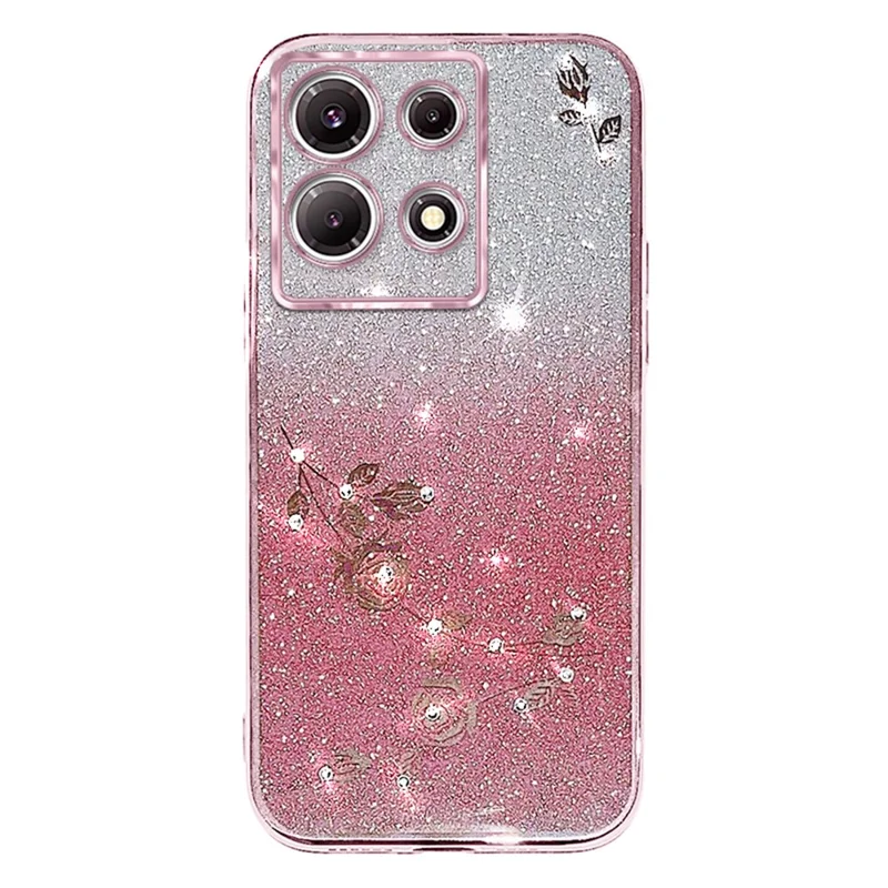 KADEM Custodia per Infinix Note 30 Pro 4G con Fiori e Diamantini, Copertura Lucente in TPU Antiurto - Oro Rosa