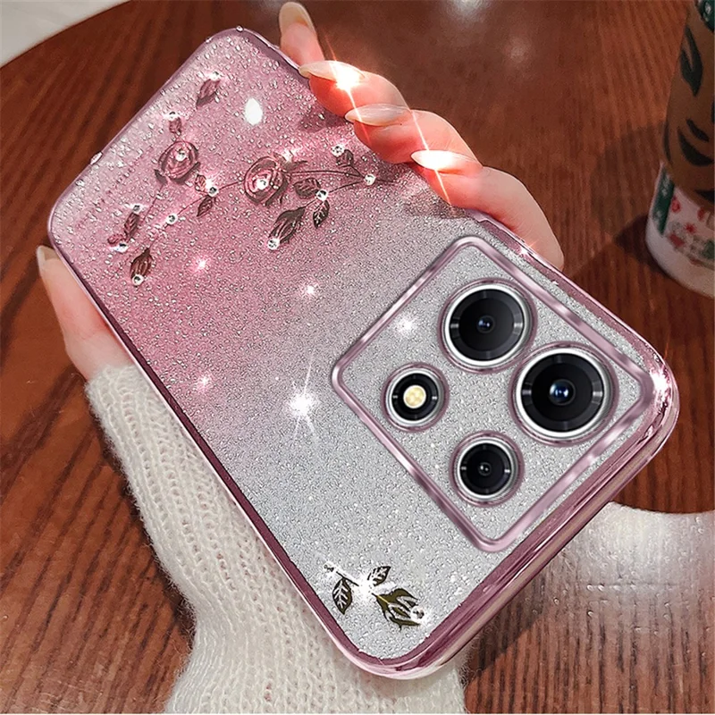 KADEM Custodia per Infinix Note 30 Pro 4G con Fiori e Diamantini, Copertura Lucente in TPU Antiurto - Oro Rosa