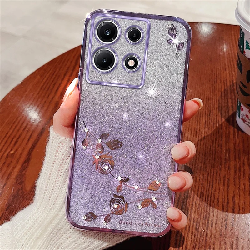 KADEM For Infinix Note 30 Pro 4G Rhinestone Flower Glitter Phone Cover Gradient TPU Anti-Drop Case - Purple
