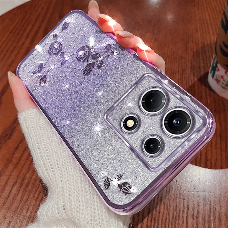 KADEM For Infinix Note 30 Pro 4G Rhinestone Flower Glitter Phone Cover Gradient TPU Anti-Drop Case - Purple