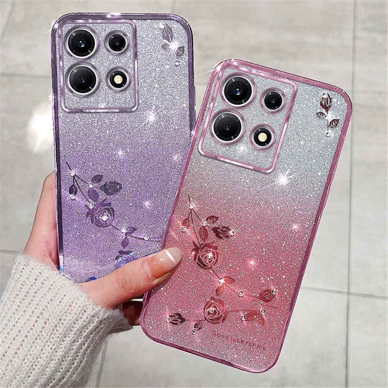 KADEM For Infinix Note 30 Pro 4G Rhinestone Flower Glitter Phone Cover Gradient TPU Anti-Drop Case - Purple