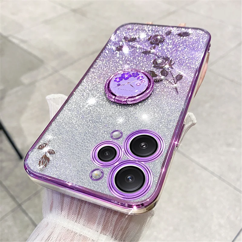 KADEM Para Xiaomi Redmi 12 5G (Global) / Note 12R 5G / Poco M6 Pro 5G Funda de Teléfono Móvil con Anillo Soporte Patrón de Flores Brillantes de TPU - Morado