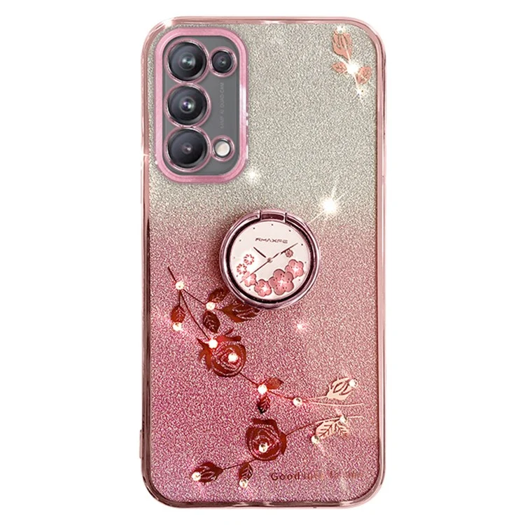 KADEM per Oppo A54 5G / A74 5G / A93 5G Custodia in TPU con Fiore di Strass Glitterati - Rosa Oro