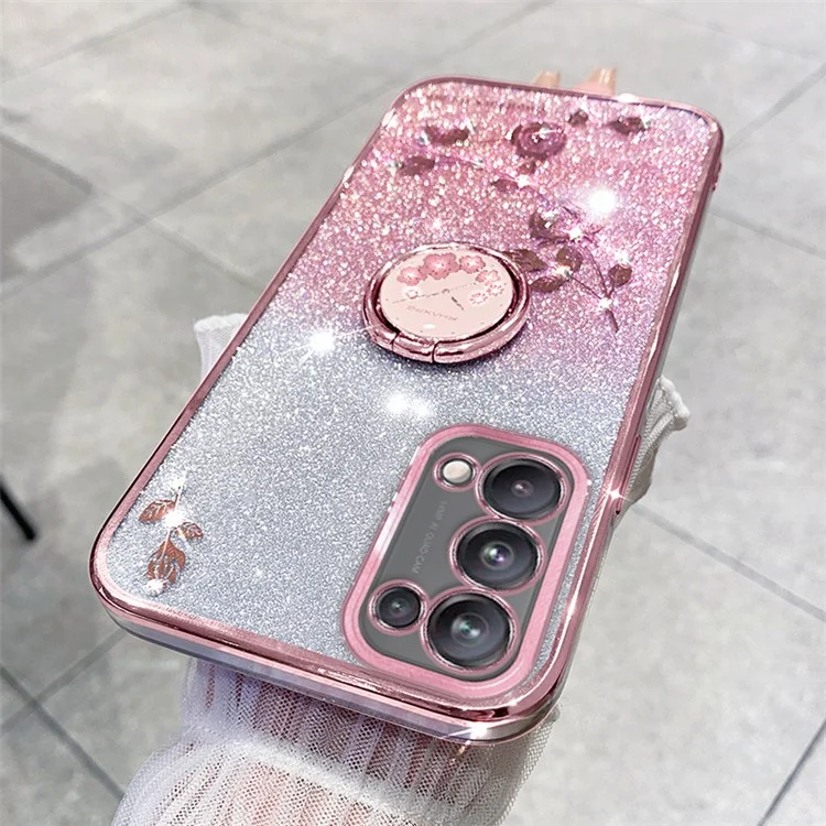 KADEM per Oppo A54 5G / A74 5G / A93 5G Custodia in TPU con Fiore di Strass Glitterati - Rosa Oro