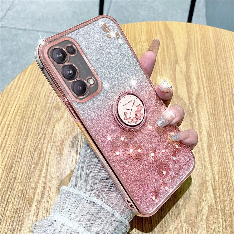 KADEM per Oppo A54 5G / A74 5G / A93 5G Custodia in TPU con Fiore di Strass Glitterati - Rosa Oro
