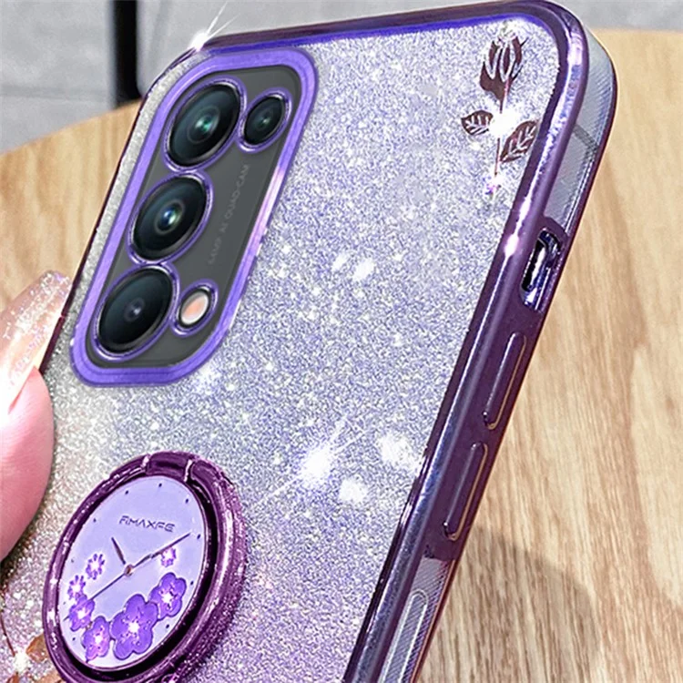 KADEM per Oppo A54 5G / A74 5G / A93 5G Custodia in TPU con Fiore di Strass Glitterati - Rosa Oro