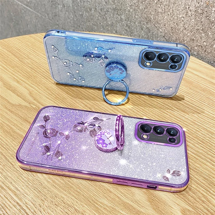 KADEM per Oppo A54 5G / A74 5G / A93 5G Custodia in TPU con Fiore di Strass Glitterati - Rosa Oro