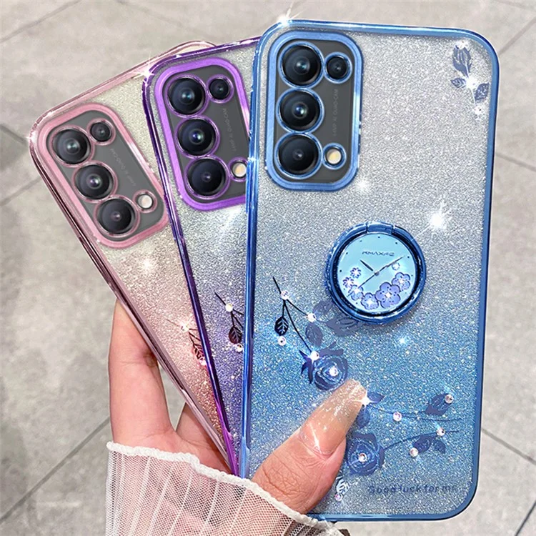 KADEM per Oppo A54 5G / A74 5G / A93 5G Custodia in TPU con Fiore di Strass Glitterati - Rosa Oro