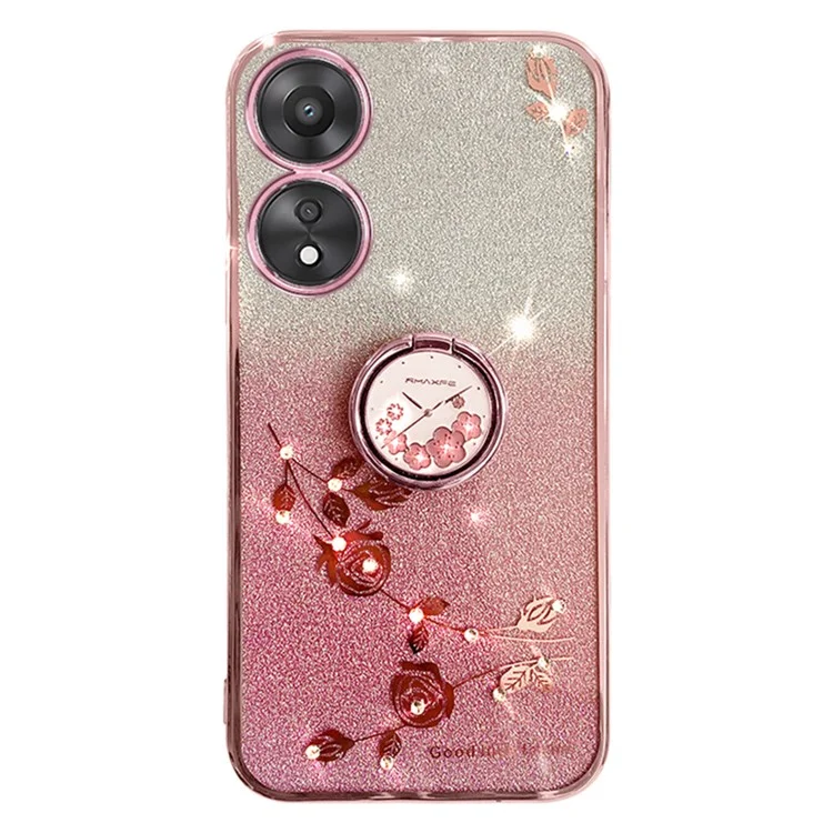 KADEM Für Oppo A58 5G / A58x 5G / A78 5G / A1x 5G Blumenmuster Glitzer Cover Ring Kickstand TPU Handyhülle - Rose Gold