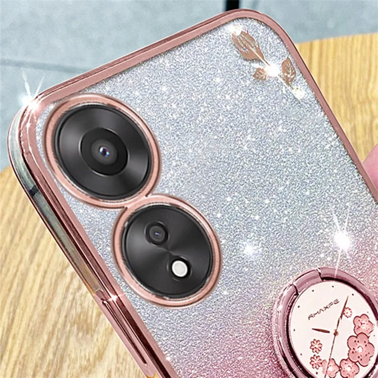KADEM Für Oppo A58 5G / A58x 5G / A78 5G / A1x 5G Blumenmuster Glitzer Cover Ring Kickstand TPU Handyhülle - Rose Gold