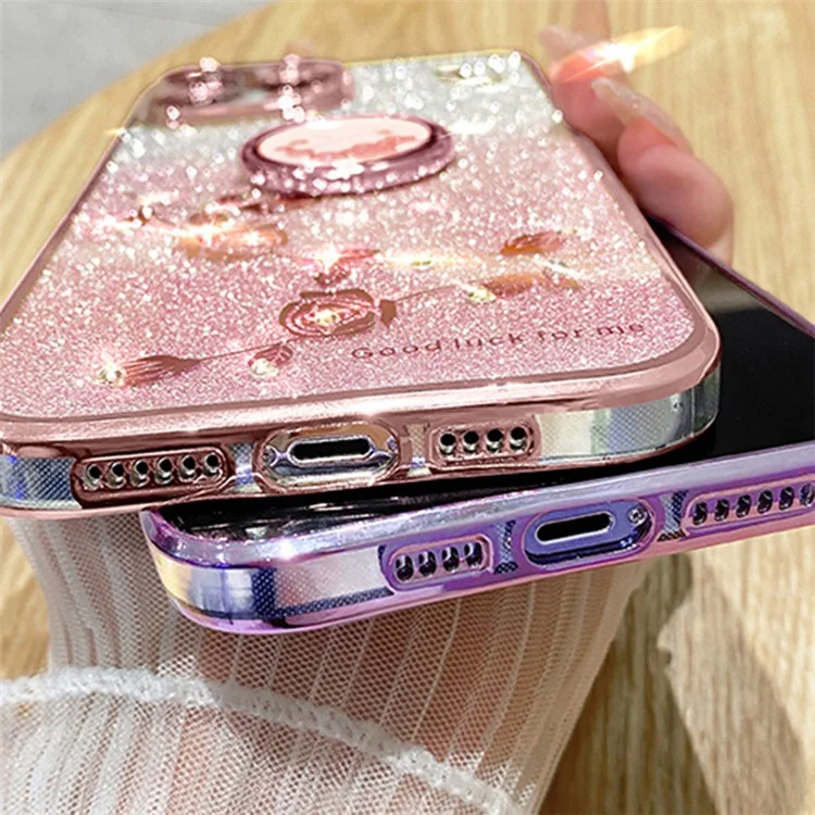 KADEM Für Oppo A58 5G / A58x 5G / A78 5G / A1x 5G Blumenmuster Glitzer Cover Ring Kickstand TPU Handyhülle - Rose Gold