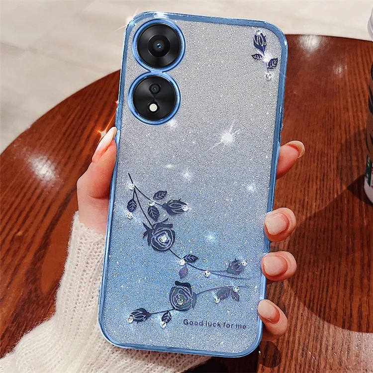 KADEM Pour Oppo A17k 4G / A17 4G Coque de Protection Antichoc Fleur en Strass Pailletée Dégradée en TPU - Bleu