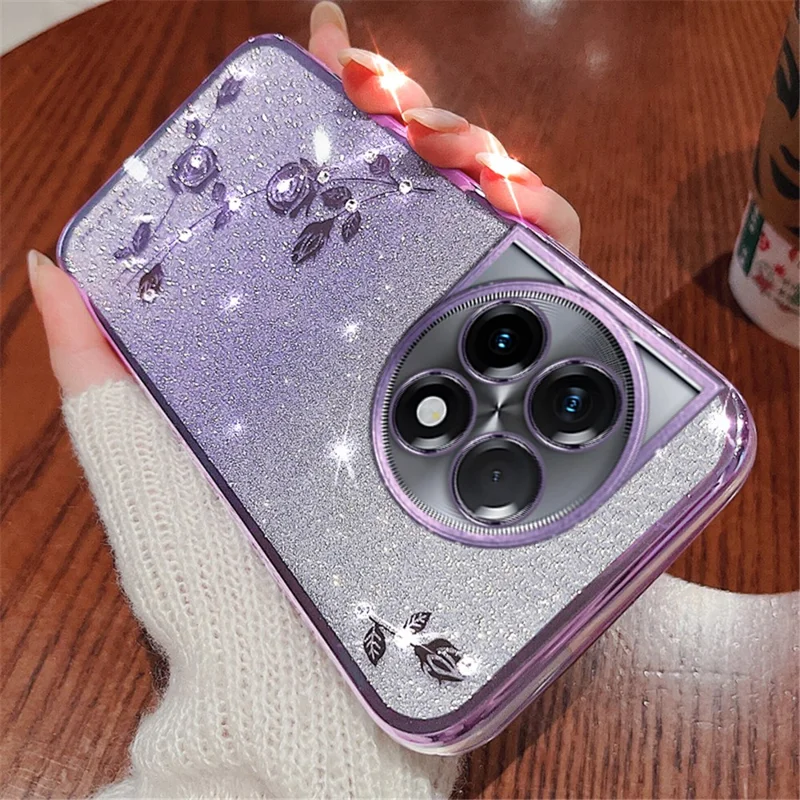 KADEM For OnePlus 11R 5G / Ace 2 5G Gradient TPU Slim Cover Rhinestone Flower Glitter Cell Phone Case - Purple