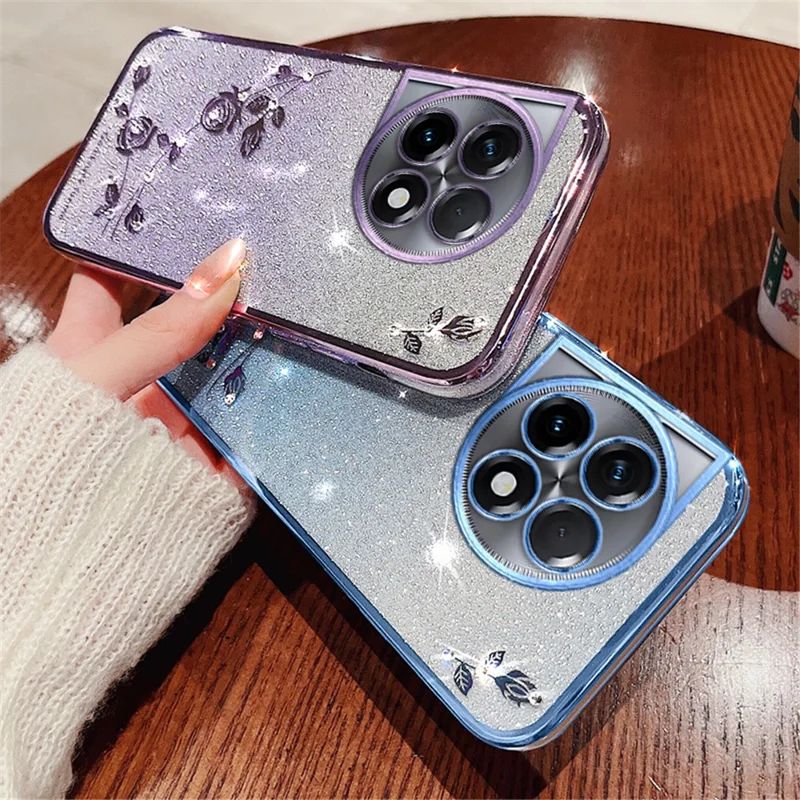 KADEM For OnePlus 11R 5G / Ace 2 5G Gradient TPU Slim Cover Rhinestone Flower Glitter Cell Phone Case - Purple