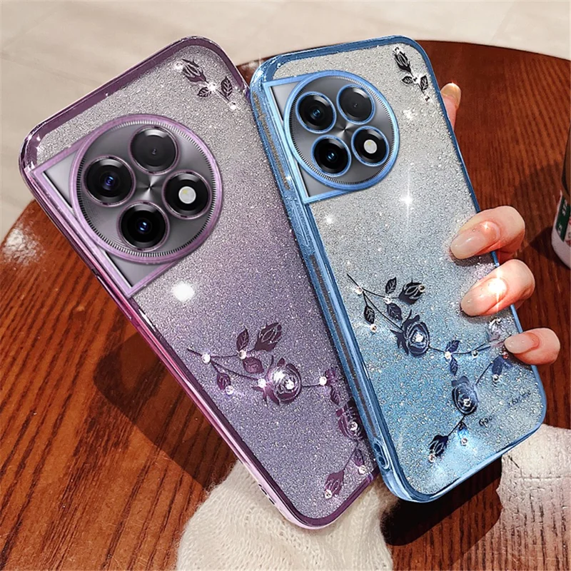 KADEM For OnePlus 11R 5G / Ace 2 5G Gradient TPU Slim Cover Rhinestone Flower Glitter Cell Phone Case - Purple