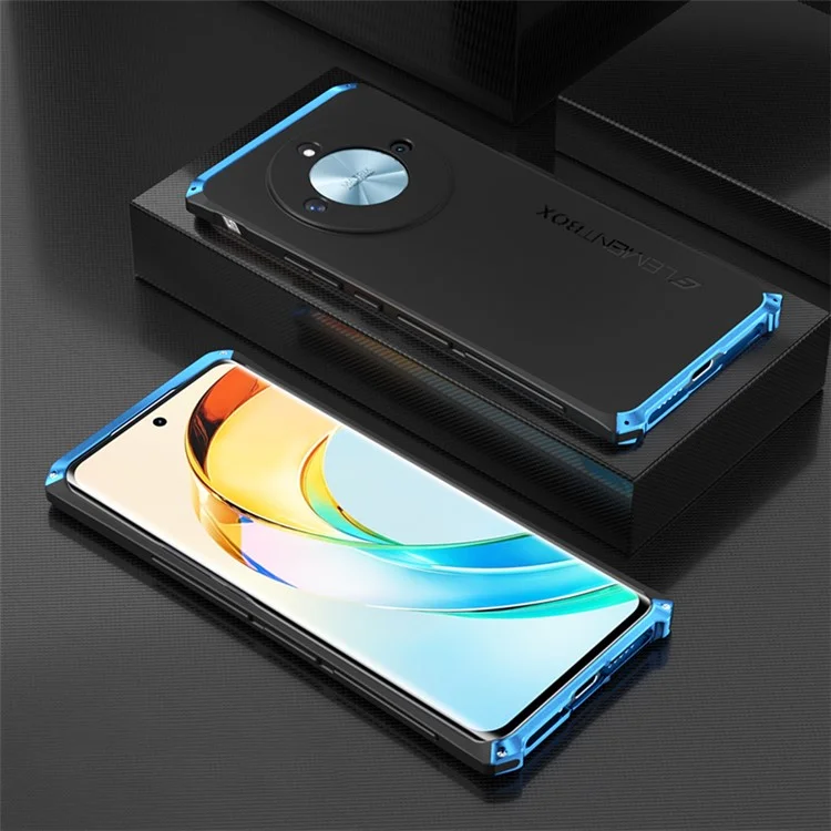 ELEMENT BOX For Honor X50 Hard PC Back Metal Frame Hybrid Case 3-Piece Design Anti-Drop Phone Cover - Black / Blue