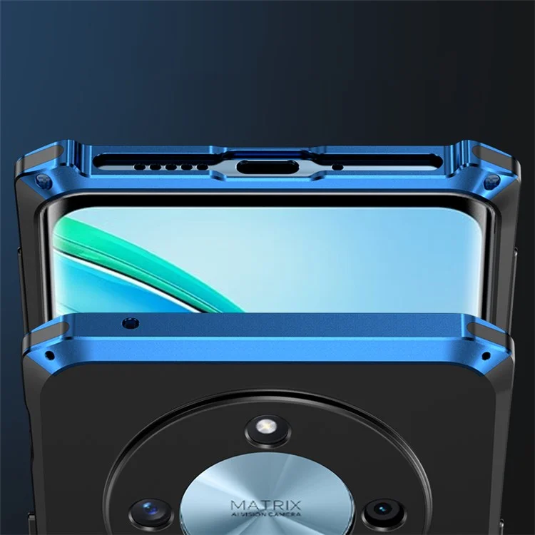 ELEMENT BOX For Honor X50 Hard PC Back Metal Frame Hybrid Case 3-Piece Design Anti-Drop Phone Cover - Black / Blue