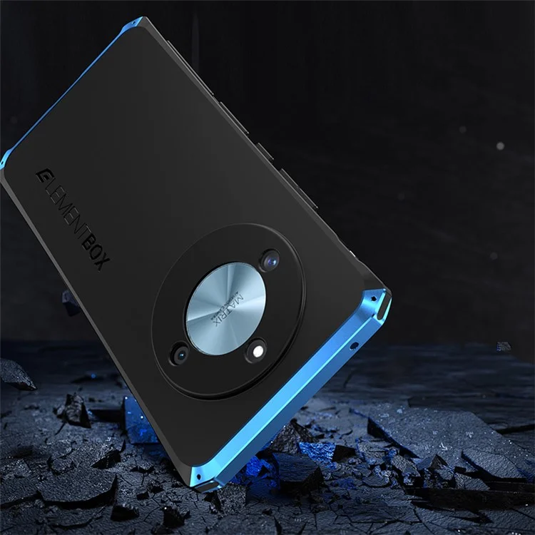 ELEMENT BOX For Honor X50 Hard PC Back Metal Frame Hybrid Case 3-Piece Design Anti-Drop Phone Cover - Black / Blue