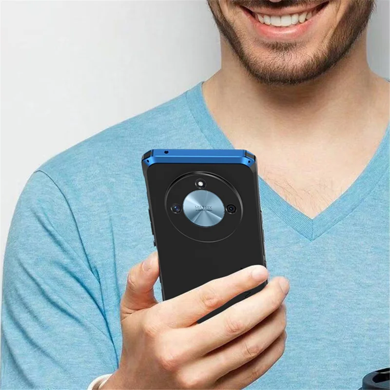 ELEMENT BOX For Honor X50 Hard PC Back Metal Frame Hybrid Case 3-Piece Design Anti-Drop Phone Cover - Blue / Blue