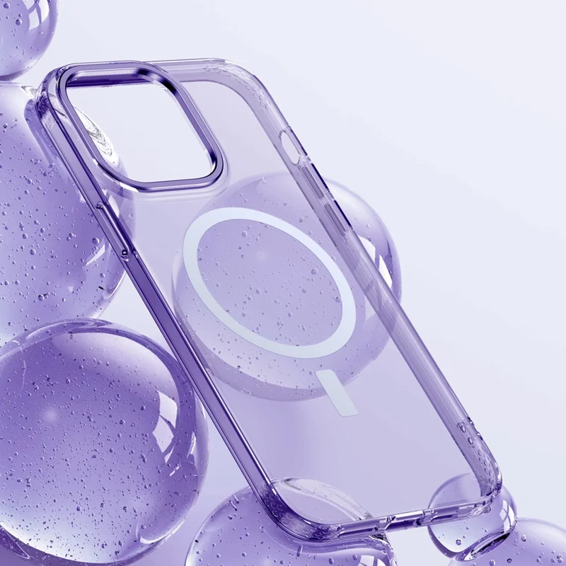 Translucent Slim Phone Case for iPhone 14 Pro Max Anti-Fingerprint TPU+PC Cover Compatible with MagSafe - Purple