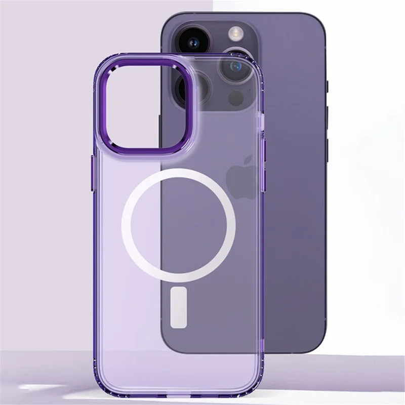 Translucent Slim Phone Case for iPhone 14 Pro Max Anti-Fingerprint TPU+PC Cover Compatible with MagSafe - Purple