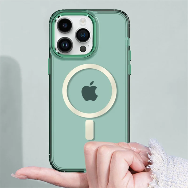 Anti-Fingerprint Phone Cover for iPhone 14 Pro Translucent Slim TPU+PC Case Compatible with MagSafe - Green