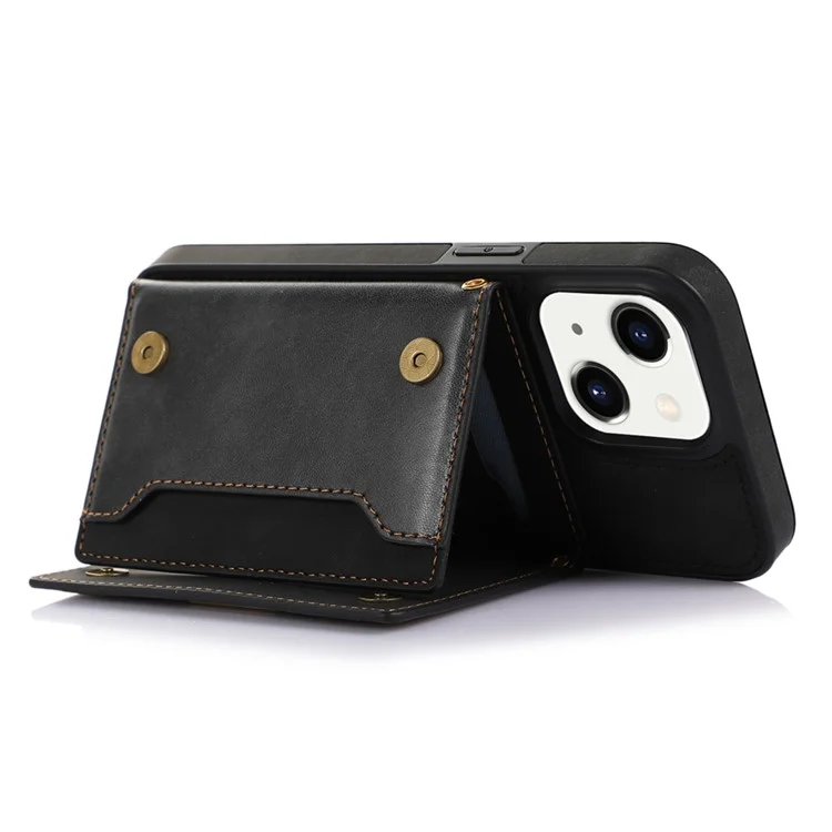 For iPhone 15 Plus Wallet RFID Blocking Phone Case Kickstand PU Leather + TPU Rhinestone Decor Cover with Shoulder Strap - Black