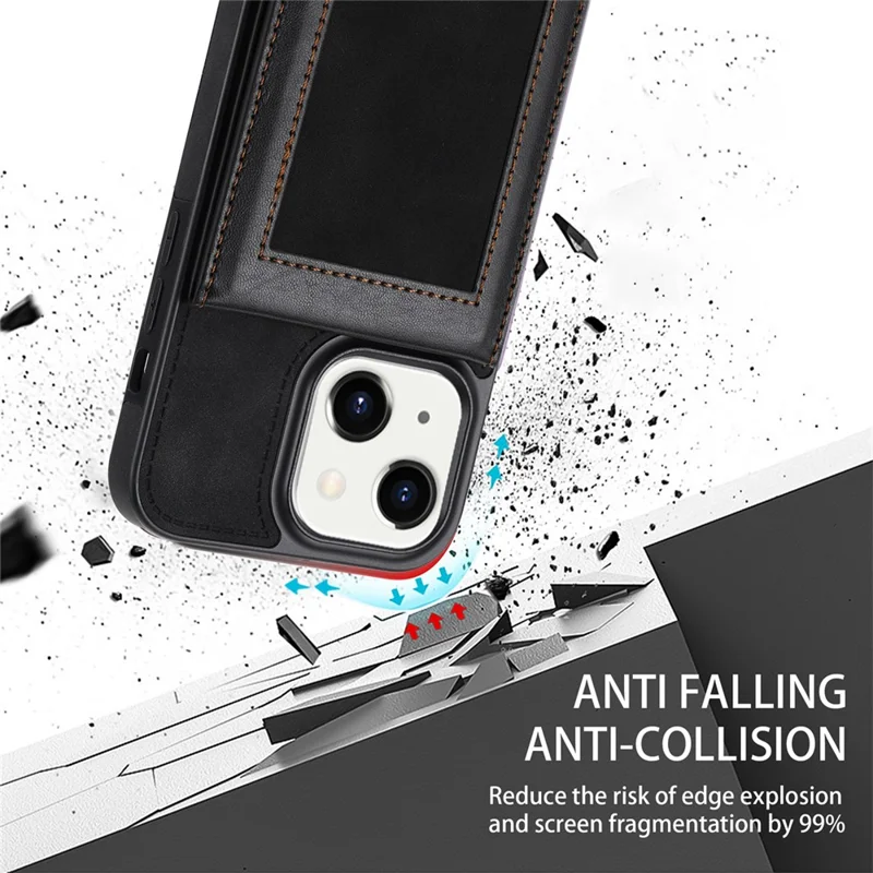 N.BEKUS RFID Blocking Phone Case for iPhone 15, Suporte de Cartão, Suporte para Kickstand, Capa de Couro Revestido de TPU - Preto