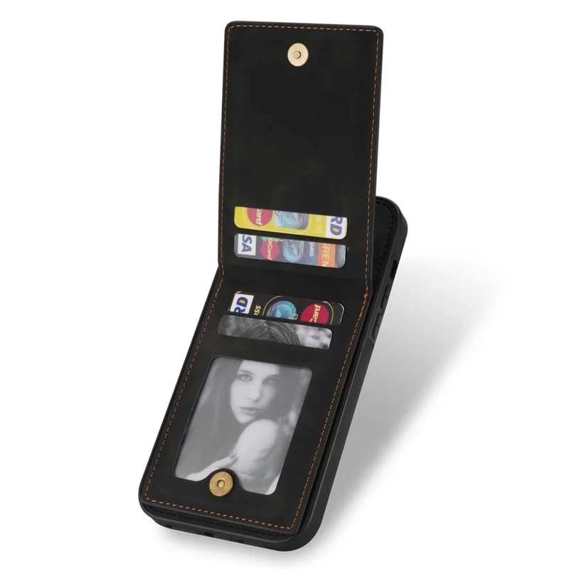 N.BEKUS Card Holder RFID Blocking Case für iPhone 15 Plus, PU-Leder beschichtete TPU-Ständer-Handyhülle - Schwarz