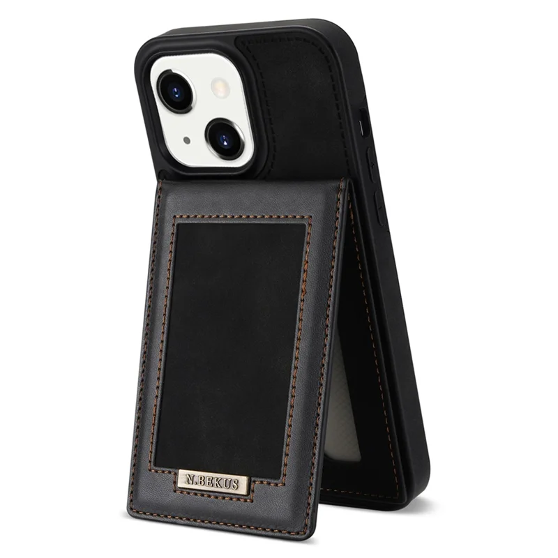 N.BEKUS Card Holder RFID Blocking Case für iPhone 15 Plus, PU-Leder beschichtete TPU-Ständer-Handyhülle - Schwarz