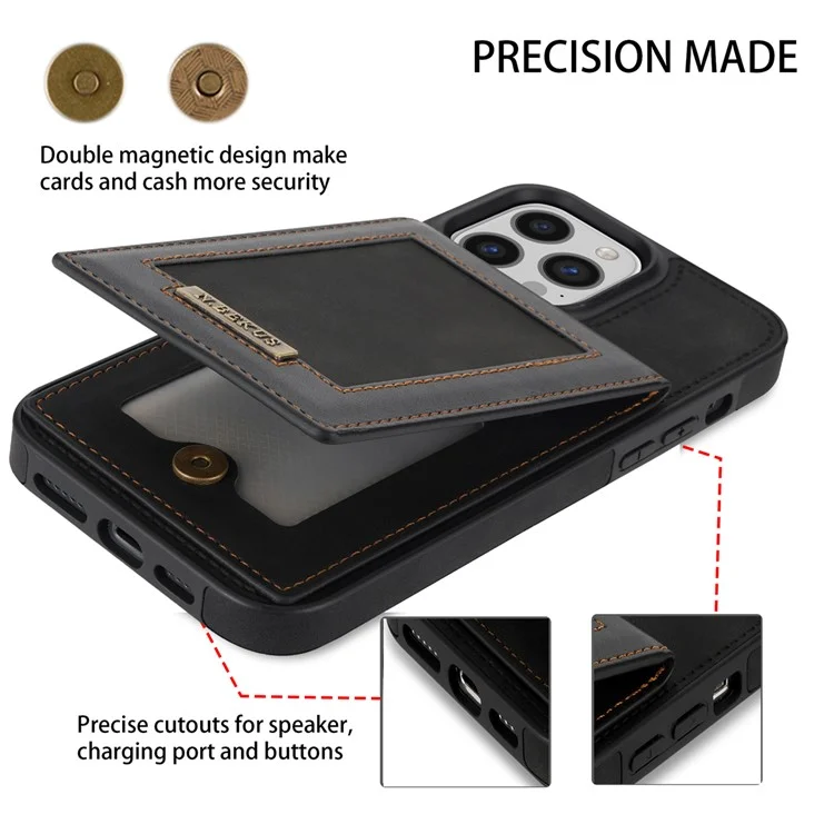 N.BEKUS Leather Coated TPU Case for iPhone 15 Pro Max , Card Holder RFID Blocking Phone Kickstand Cover - Black