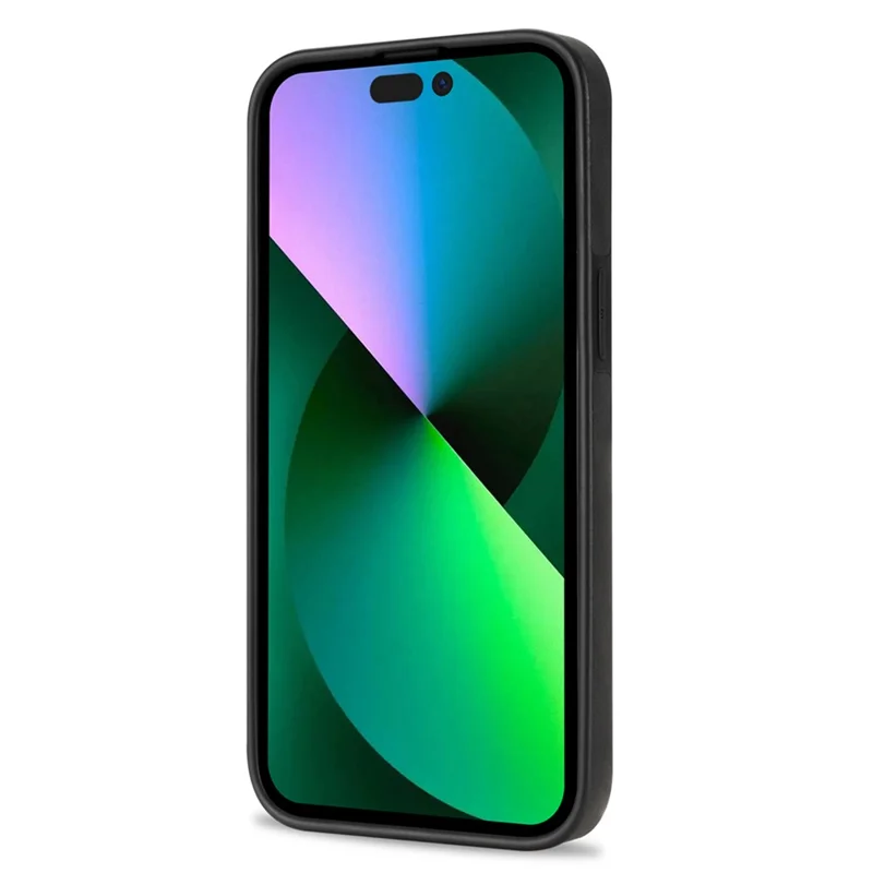 N.BEKUS Kickstand Case für iPhone 15 Pro, RFID-blockierender Kartenhalter aus Leder beschichtetes TPU-Handyhülle - Schwarz