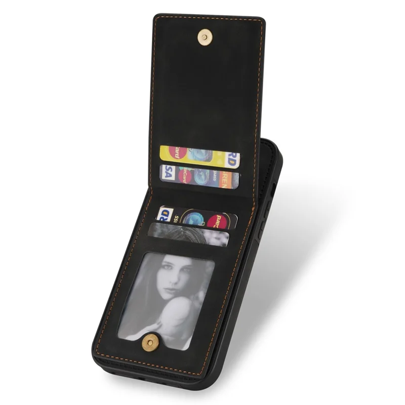 N.BEKUS Kickstand Case für iPhone 15 Pro, RFID-blockierender Kartenhalter aus Leder beschichtetes TPU-Handyhülle - Schwarz