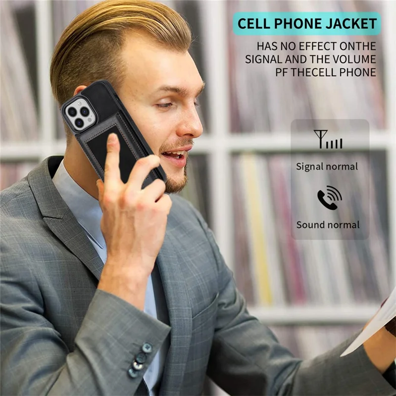 N.BEKUS Kickstand Case für iPhone 15 Pro, RFID-blockierender Kartenhalter aus Leder beschichtetes TPU-Handyhülle - Schwarz