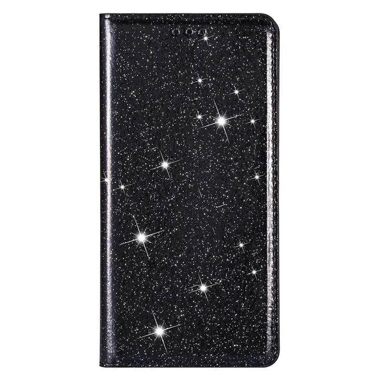 For iPhone 15 Plus Card Holder Phone Leather Case Full Protection Stand Glitter Phone Cover - Black