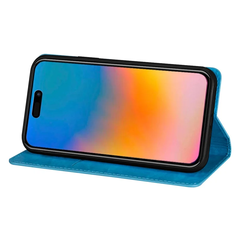 For iPhone 15 Plus Card Holder Phone Leather Case Full Protection Stand Glitter Phone Cover - Blue