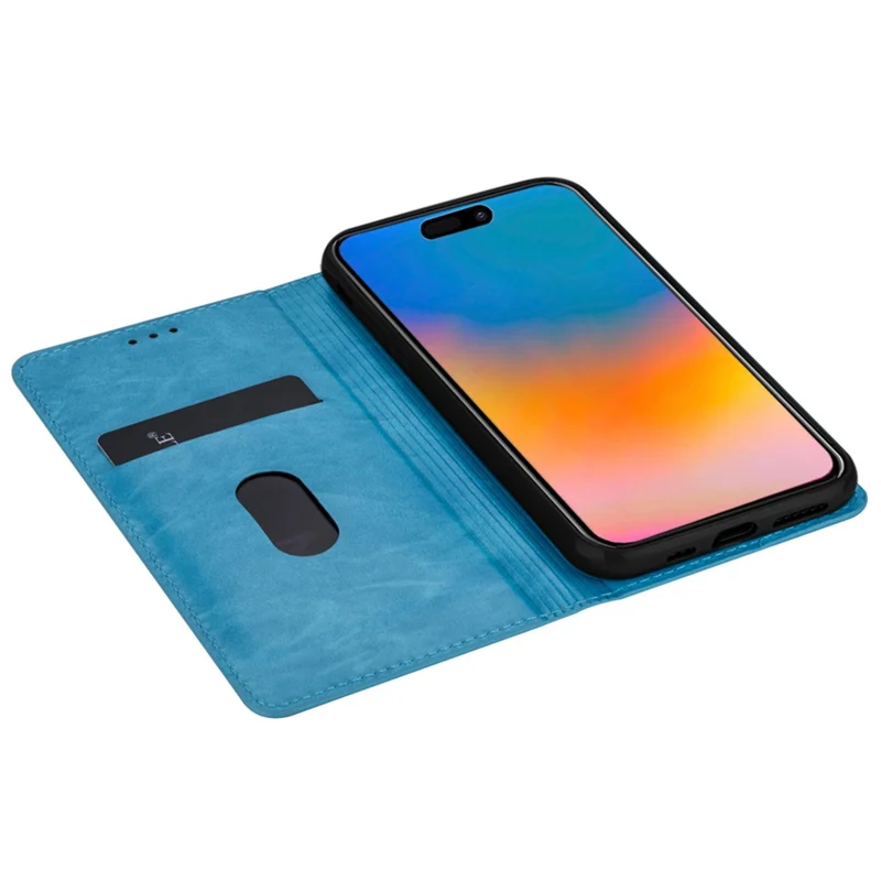For iPhone 15 Plus Card Holder Phone Leather Case Full Protection Stand Glitter Phone Cover - Blue