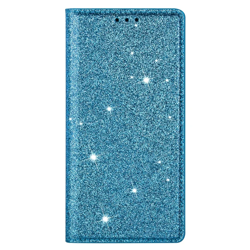 For iPhone 15 Plus Card Holder Phone Leather Case Full Protection Stand Glitter Phone Cover - Blue