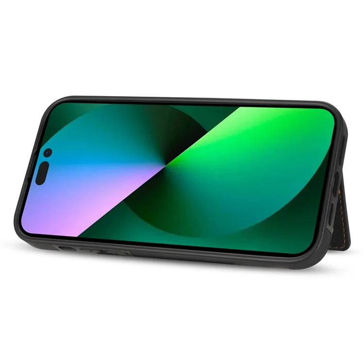 Para iPhone 15 Plus Zipper Pocket Leather Coated TPU Phone Case Wallet Phone Kickstand Cover - Preto