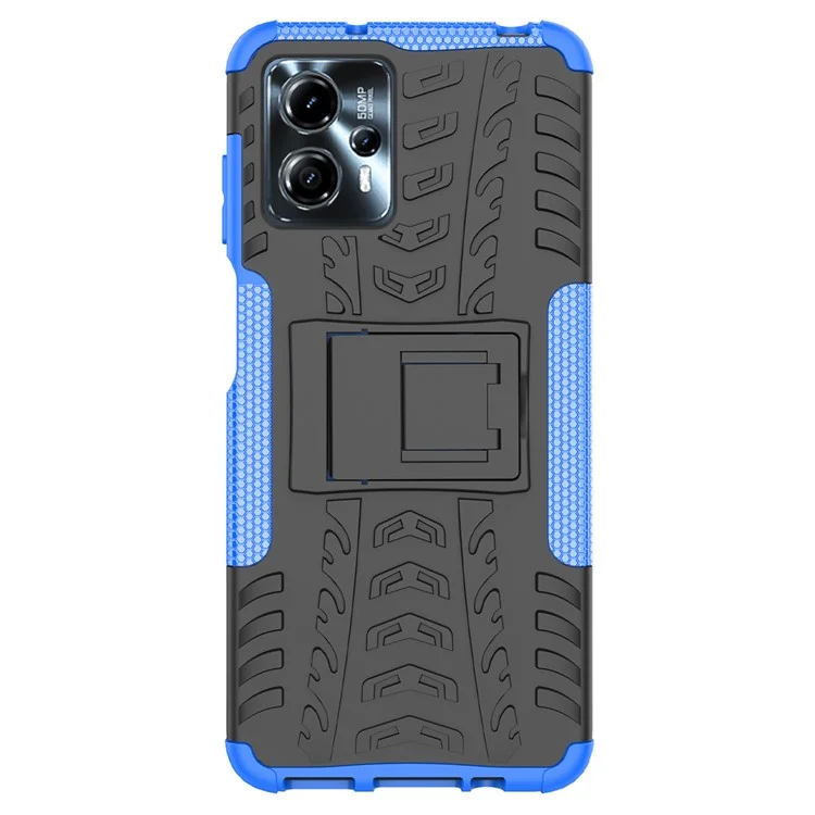 Para Motorola Moto G13 4G / G23 4G / G53 5G Kickstand Phone Case PC+TPU Tyre Pattern Phone Cover - Azul