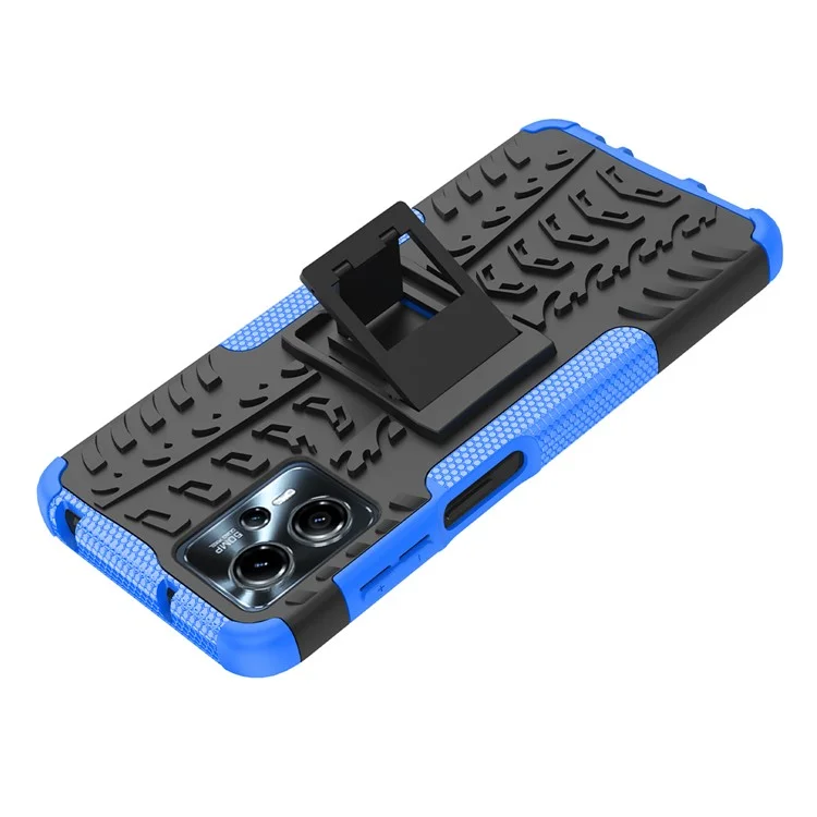 Para Motorola Moto G13 4G / G23 4G / G53 5G Kickstand Phone Case PC+TPU Tyre Pattern Phone Cover - Azul