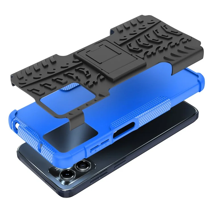 Para Motorola Moto G13 4G / G23 4G / G53 5G Kickstand Phone Case PC+TPU Tyre Pattern Phone Cover - Azul