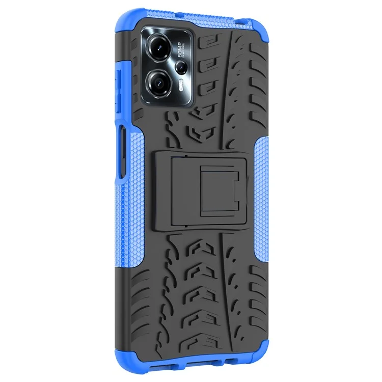 Para Motorola Moto G13 4G / G23 4G / G53 5G Kickstand Phone Case PC+TPU Tyre Pattern Phone Cover - Azul