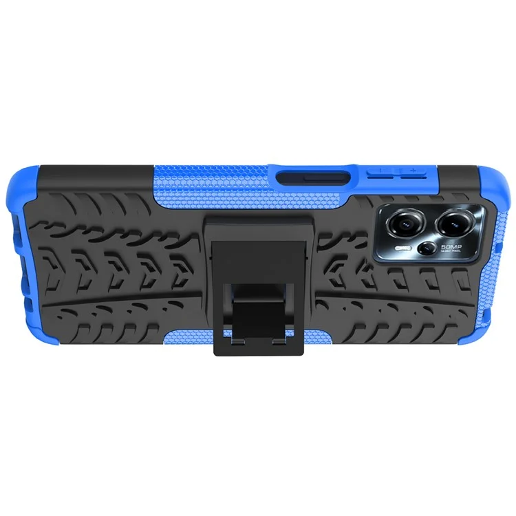 Para Motorola Moto G13 4G / G23 4G / G53 5G Kickstand Phone Case PC+TPU Tyre Pattern Phone Cover - Azul