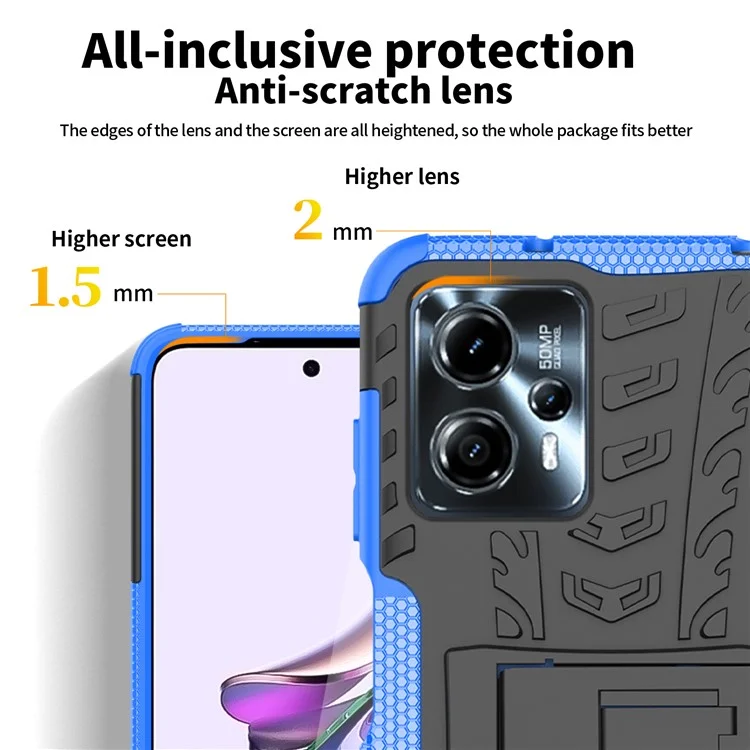 Para Motorola Moto G13 4G / G23 4G / G53 5G Kickstand Phone Case PC+TPU Tyre Pattern Phone Cover - Azul