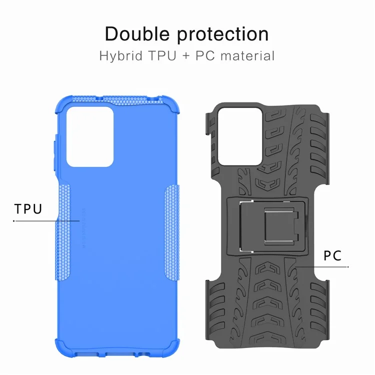Para Motorola Moto G13 4G / G23 4G / G53 5G Kickstand Phone Case PC+TPU Tyre Pattern Phone Cover - Azul